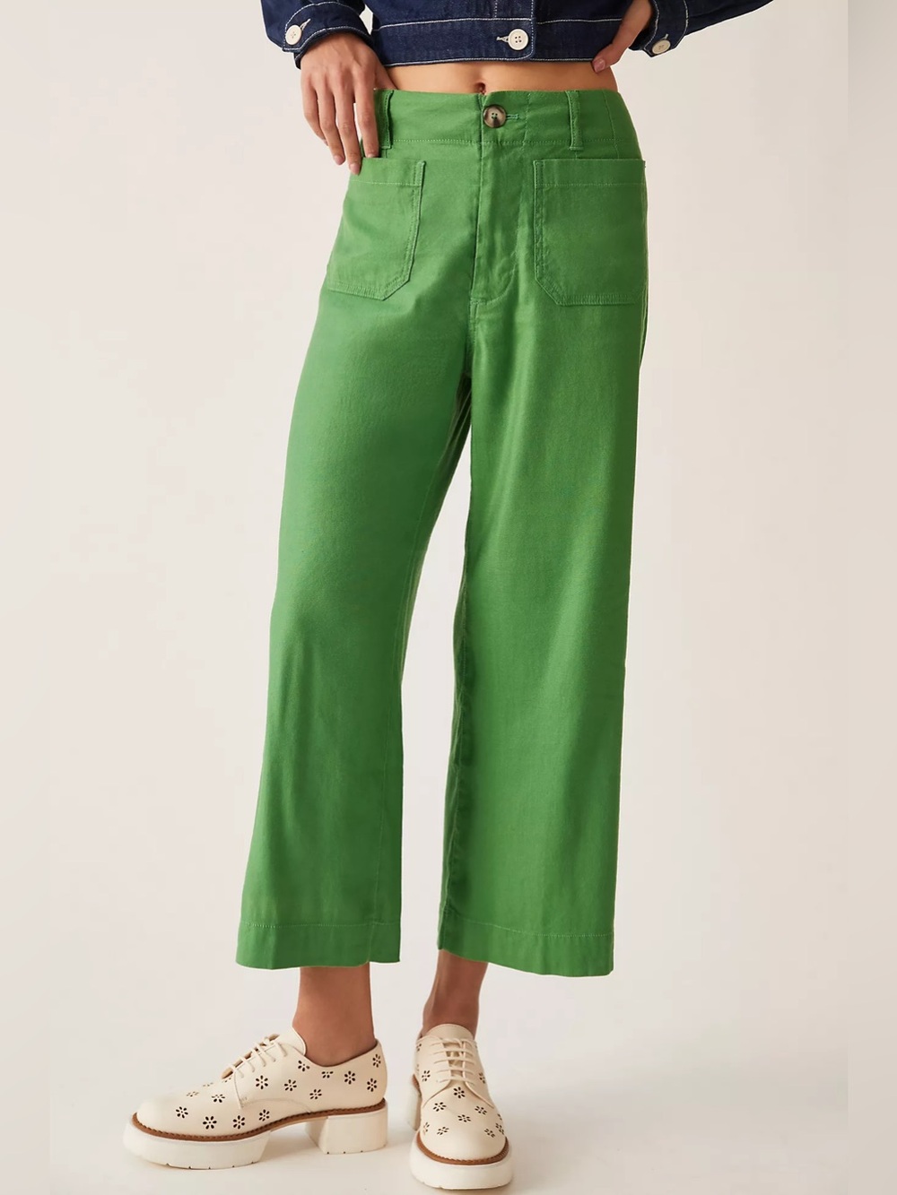 Anthropologie By Maeve The Colette Linens Crop Wide-Leg Green Pants Size 16 - Picture 12 of 13